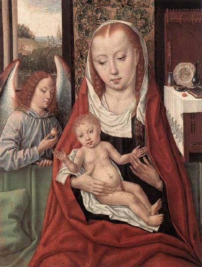 Master of the Saint Ursula Legend Virgin and Child with an Angel Sweden oil painting art